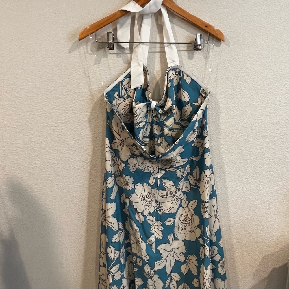 Unique Vintage blue & white floral bouquet swing halter dress size 1X/16 pockets - Picture 11 of 13
